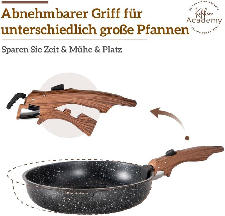 Kitchen Academy Topfset 10tlg, Topf Pfannenset mit Glasdeckeln, Marmorbeschichtung Antihaft-Versiege