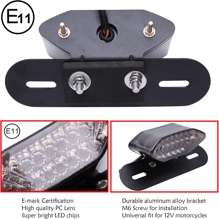 JMTBNO Motorrad 20 LED Rücklicht Bremslicht Blinker Kennzeichenbeleuchtung mit Halterung E-geprüft U