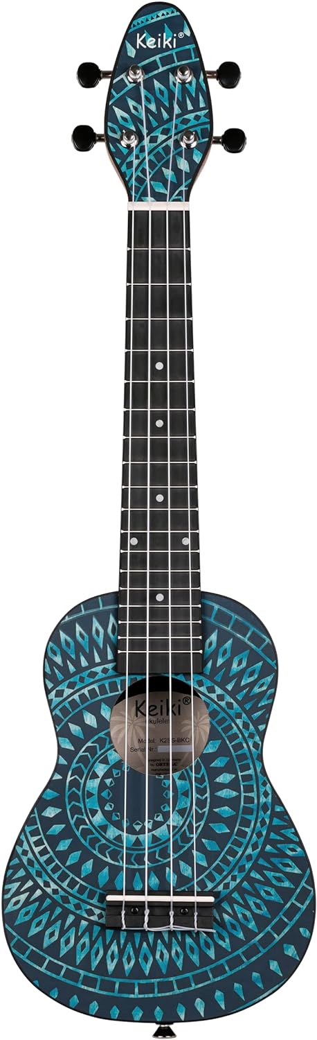 Ortega Guitars Sopran Ukulele blau - Keiki K2 - Starterkit inklusive Tuner, Gurt, 5 Medium Plektren