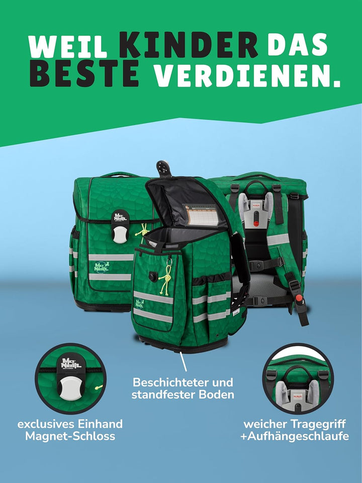 Familando - McNeill ERGO COMPLETE Schulranzen Set - 9-teilig mit Schultüte - Dinosaurier - Ergonomis
