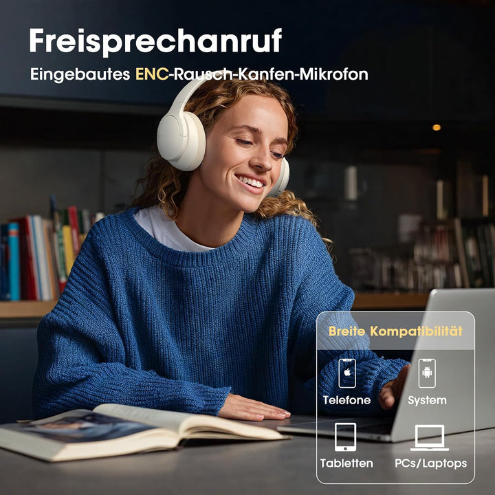 DOQAUS Bluetooth Kopfhörer Over-Ear Bis zu 90 Std,Kopfhörer Over Ear mit 3 EQ-Modi, HiFi-Stereo Falt