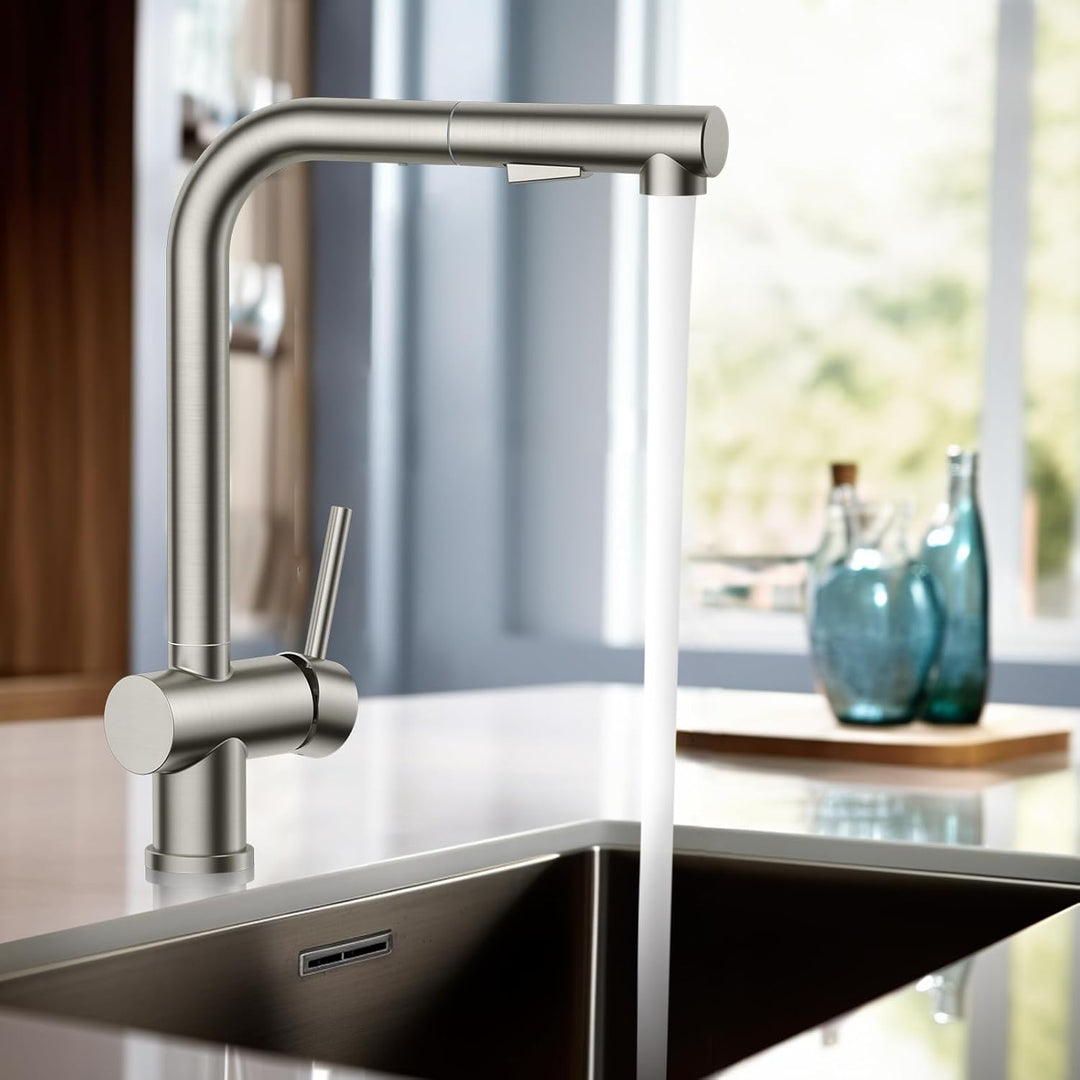 FORIOUS Küchenarmatur, Wasserhahn Armatur Küche Ausziehbar Brause Edelstahl, Einhebel Mischbatterie