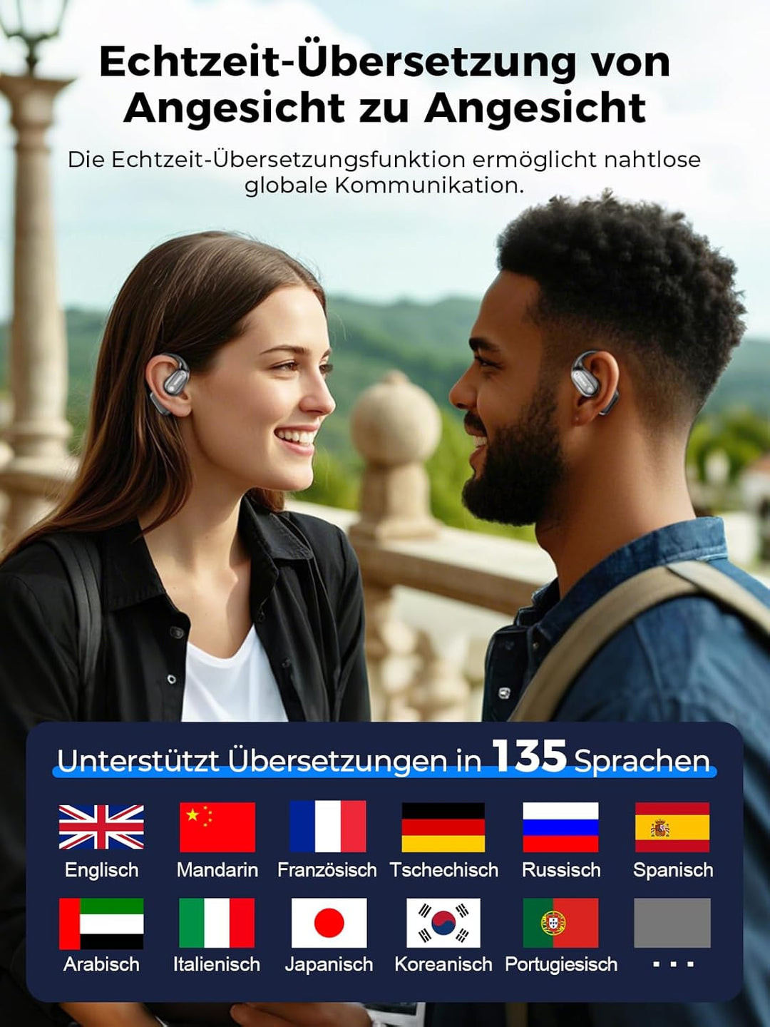 MS190 KI Übersetzer Kopfhörer 3-in-1, Übersetzungskopfhörer in echtzeit mit 134 Sprachen &amp; 8 Modi, a