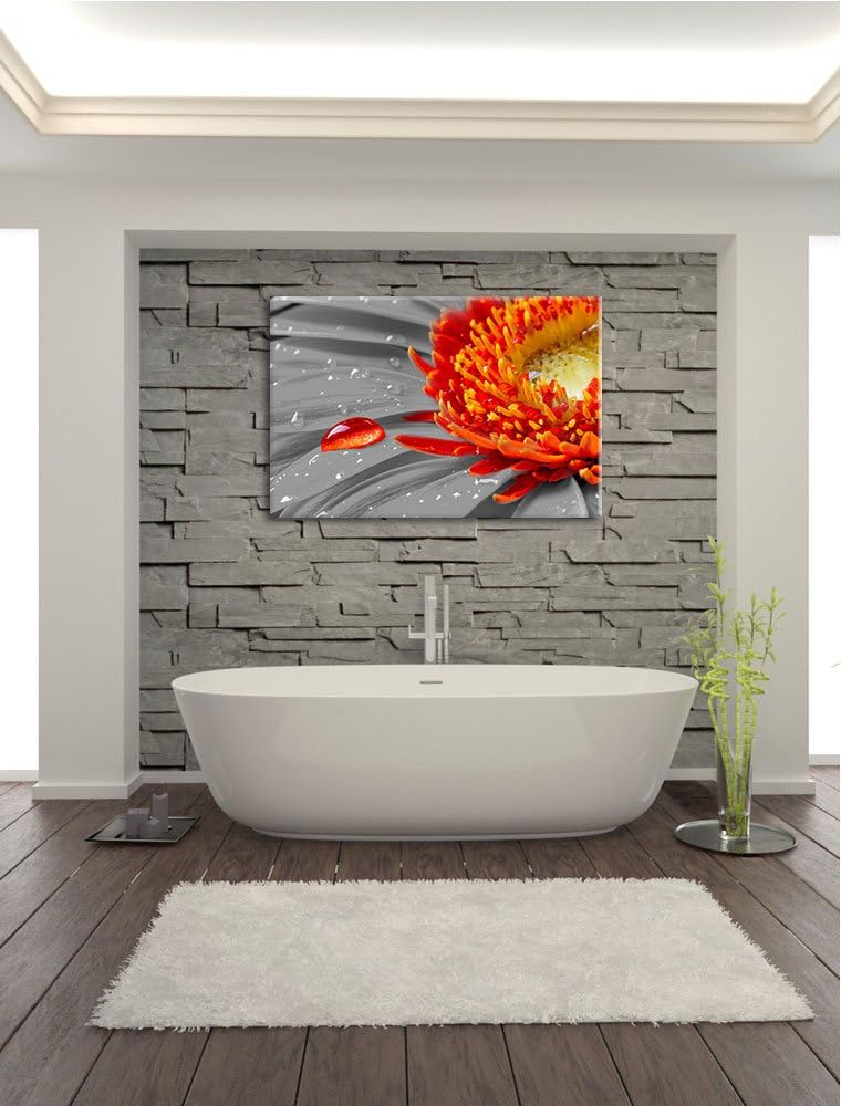 Wassertropfen auf Gerbera schwarz/weiss Format: 100x70 auf Leinwand, XXL riesige Bilder fertig gerah