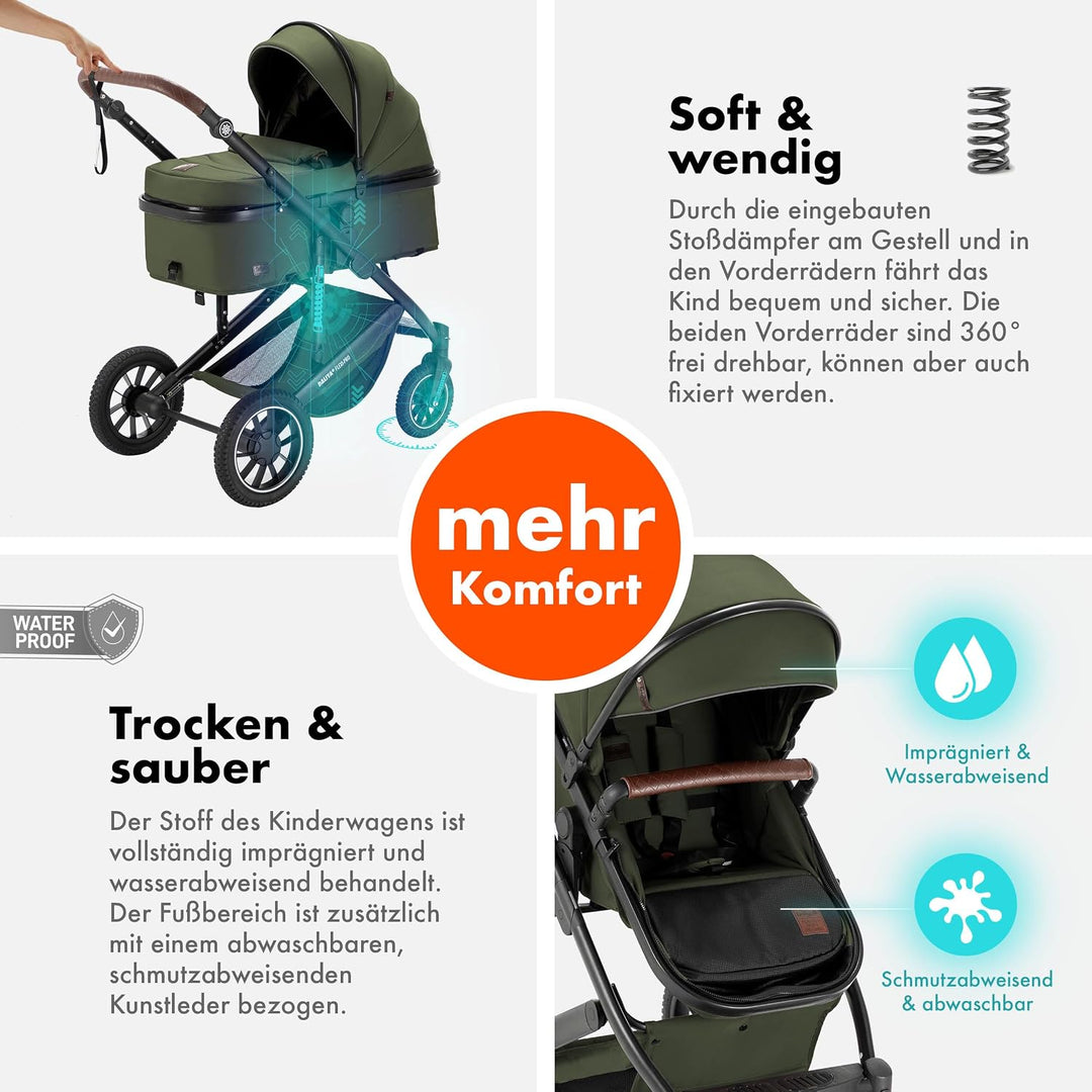 Daliya® FLEXI-PRO M 2in1 Kinderwagen &amp; Buggy (Olivgrün), Olivgrün