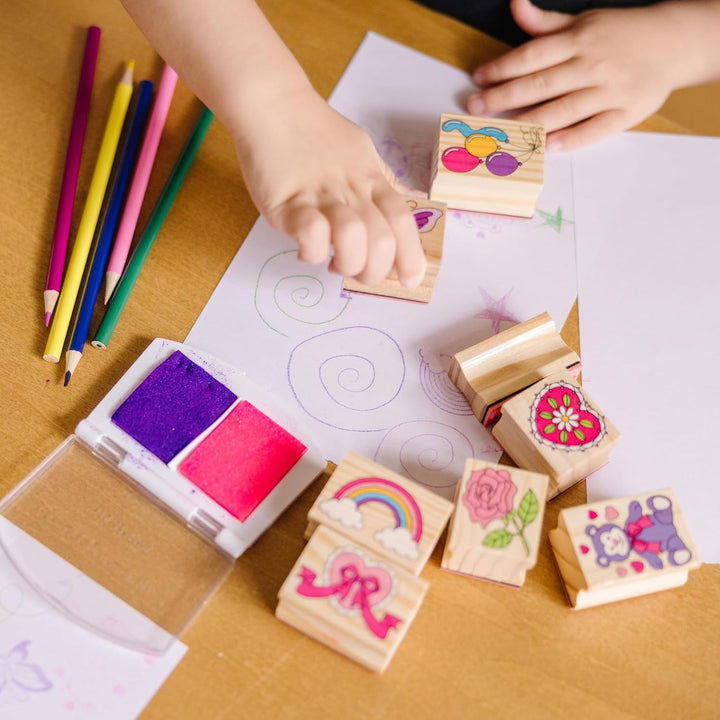 Melissa & Doug - Holzstempelset Freundschaft – 9 Stempel, 5 Buntstifte und EIN zweifarbiges Stempelk