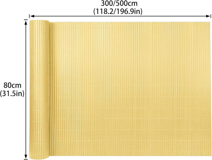 PVC Sichtschutzmatte Sichtschutzzaun 80x300CM, Bambus, Outdoor Sichtschutz mit verstärkten Lamellen,