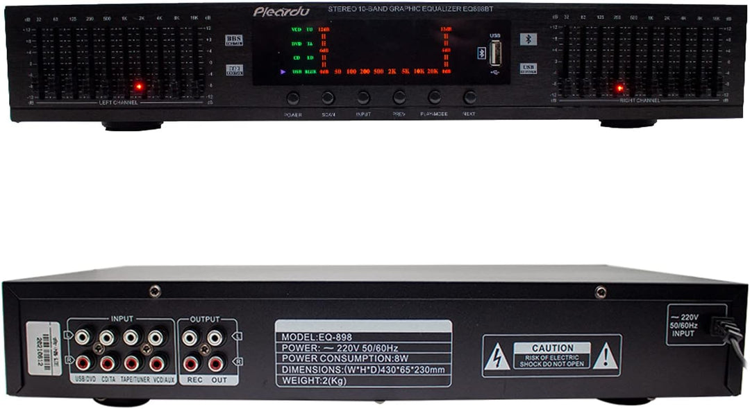 Toplionace 220V HIFI Digital HD Stereo Equalizer, EQ898 Vorverstärker Equalizer Eingebauter USB Blue