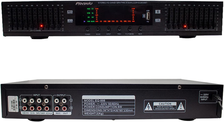 Toplionace 220V HIFI Digital HD Stereo Equalizer, EQ898 Vorverstärker Equalizer Eingebauter USB Blue