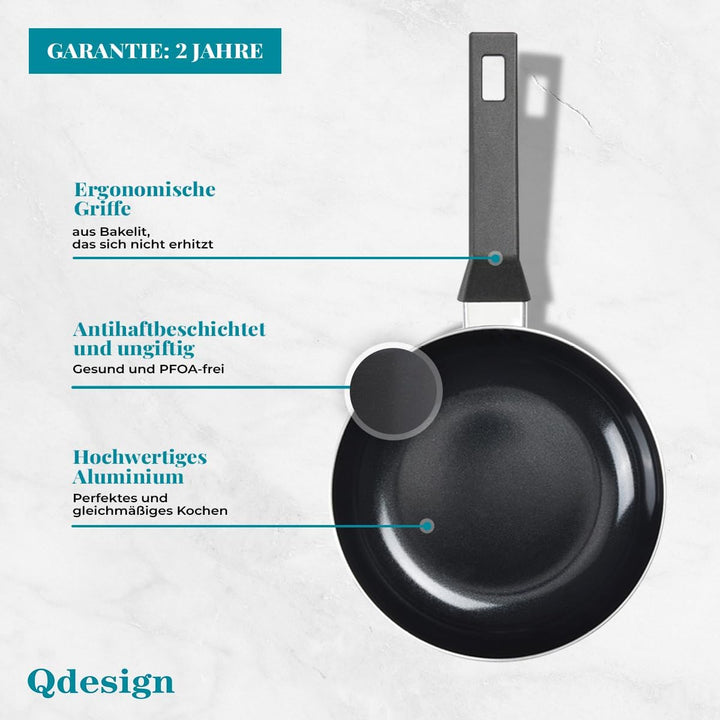 QDESIGN BLACK+ Pfanne aus Aluminium mit Antihaftbeschichtung, kratzfest, PFOA-frei, mit Glasdeckel -