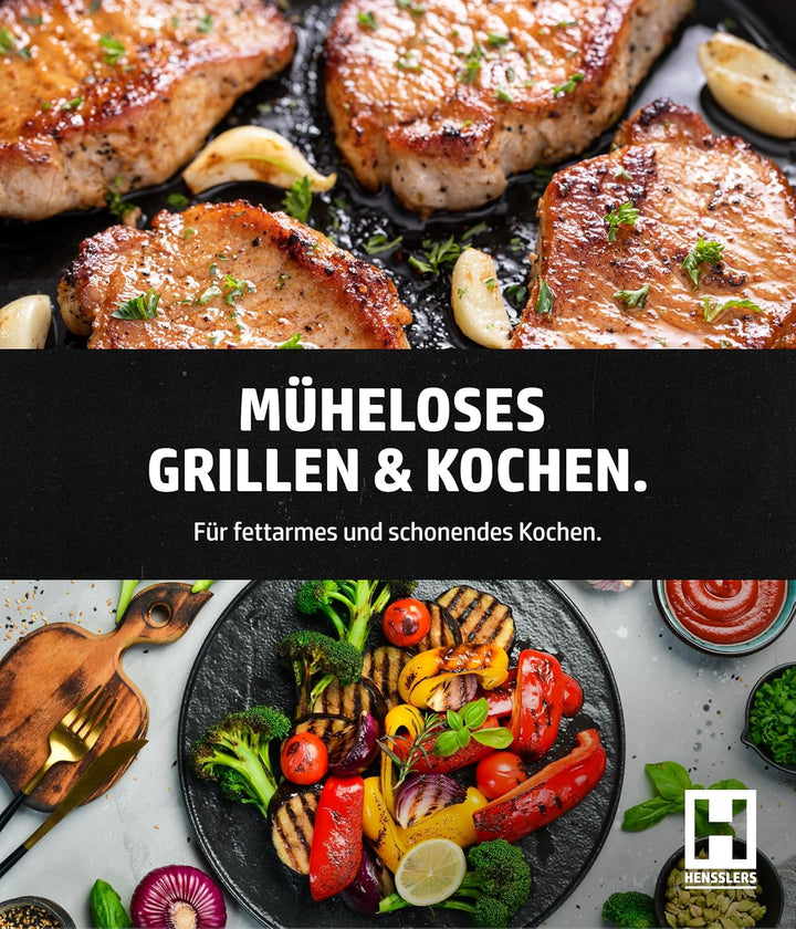 HENSSLERS® Wokpfanne 30cm [EDELSTAHL &amp; ALUMINIUM] - Hochwertige Wok Pfanne geeignet für alle Herdart