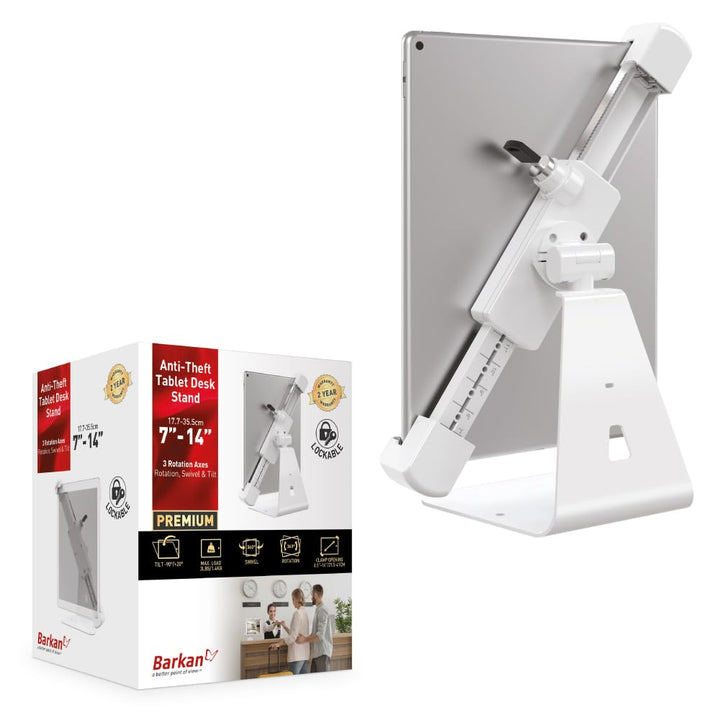 Barkan Lockable Tablet Mount Holder for 8.7-12 inch Devices, Anti-Theft, Desk Stand, 360 Degree Rota