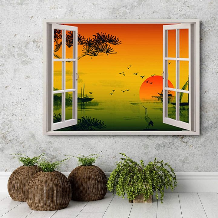 Leinwandbild XXL Sonnenuntergang Wandbild Kunst 3D Illusion Orange 120x80 cm Leinwandbild 120x80 cm