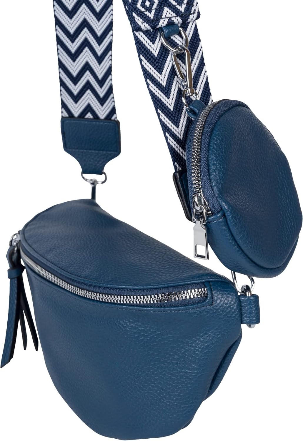 styleBREAKER Damen Halbmond Crossbody Schultertaschen Set 2-Teilig, Schultergurt mit Zick-Zack Raute