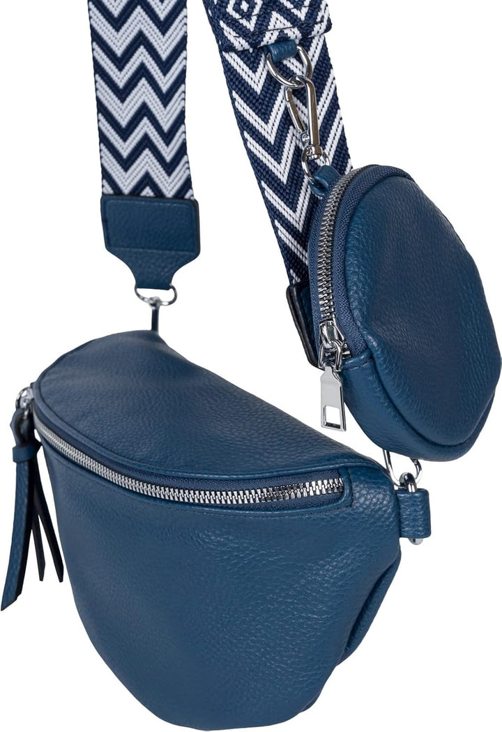 styleBREAKER Damen Halbmond Crossbody Schultertaschen Set 2-Teilig, Schultergurt mit Zick-Zack Raute