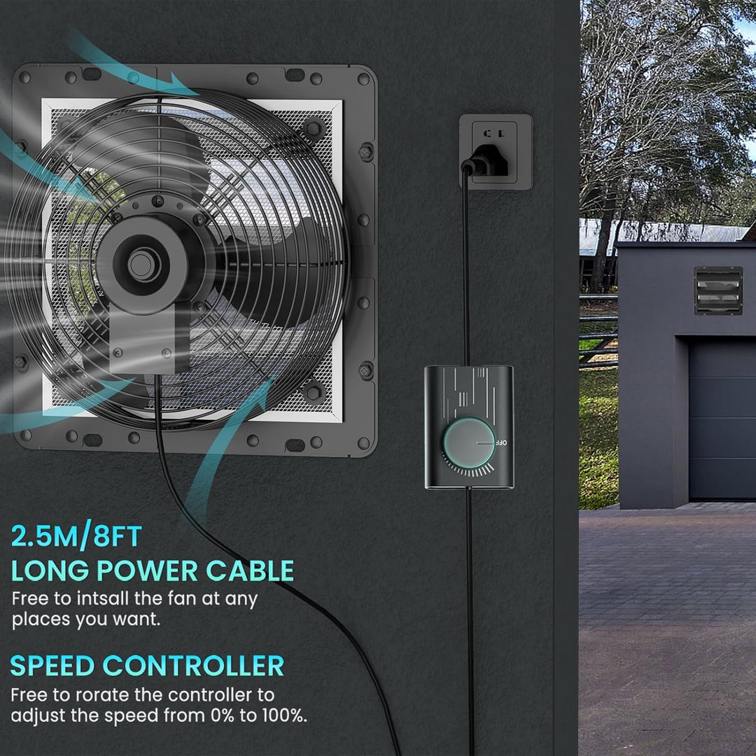 HG Power 300mm Abluftventilator mit Drehzahlregler Industrie Wandventilator 1300m³/h Wandlüfter rege