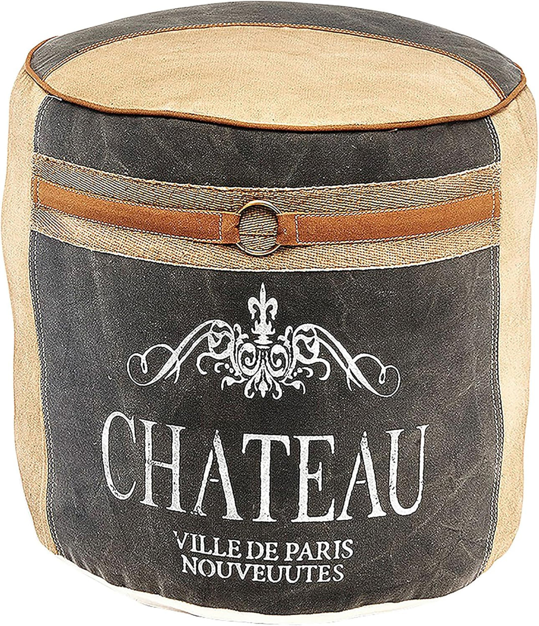 Kobolo Sitzpouf rund Pouf Sitzwüfel Hocker - Chateau - aus Canvas - mit Applikationen