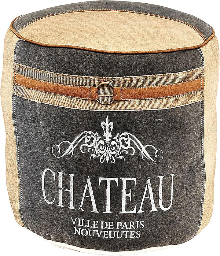 Kobolo Sitzpouf rund Pouf Sitzwüfel Hocker - Chateau - aus Canvas - mit Applikationen