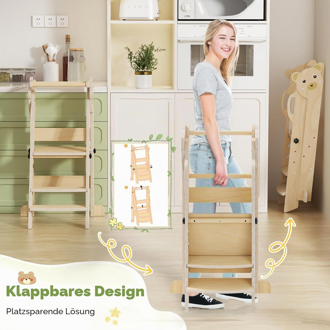 Lernturm ab 1 Jahr,Lernturm klappbar Montessori Learning Tower Holzfarbe,Lernturm Für Kinder, für Kü
