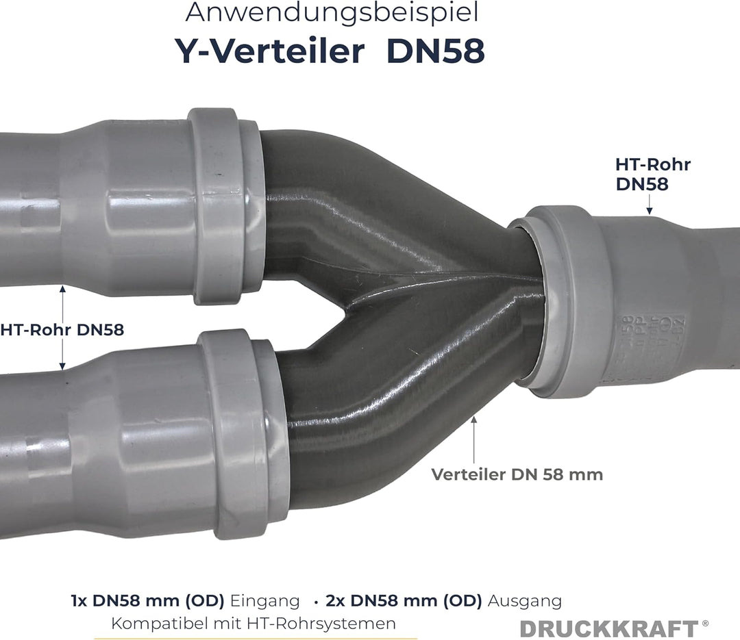 DRUCKKRAFT Y-Verteiler DN58 auf 2× DN58 | 2-Wege Rohrverteiler für Werkstatt Absaugung | Industriest