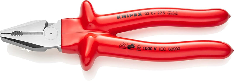 Knipex Kraft-Kombizange verchromt, tauchisoliert, VDE-geprüft 225 mm 02 07 225 Tauchisoliert, Rot, 1