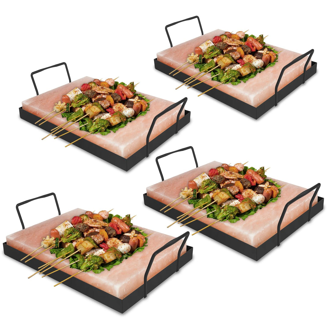 Fiqops 6x Salzstein zum Grillen XXL, 20x30x3cm Salz Grillsteine Mit Eisenplatte, Wiederverwendbar Sa