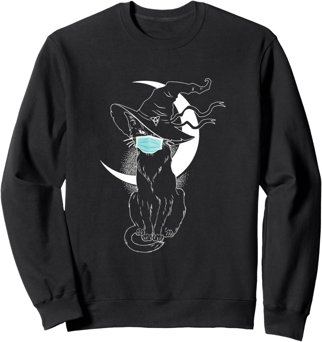 Schwarze Katze Hexenhut Mond Maske Hexenkostüm Sweatshirt