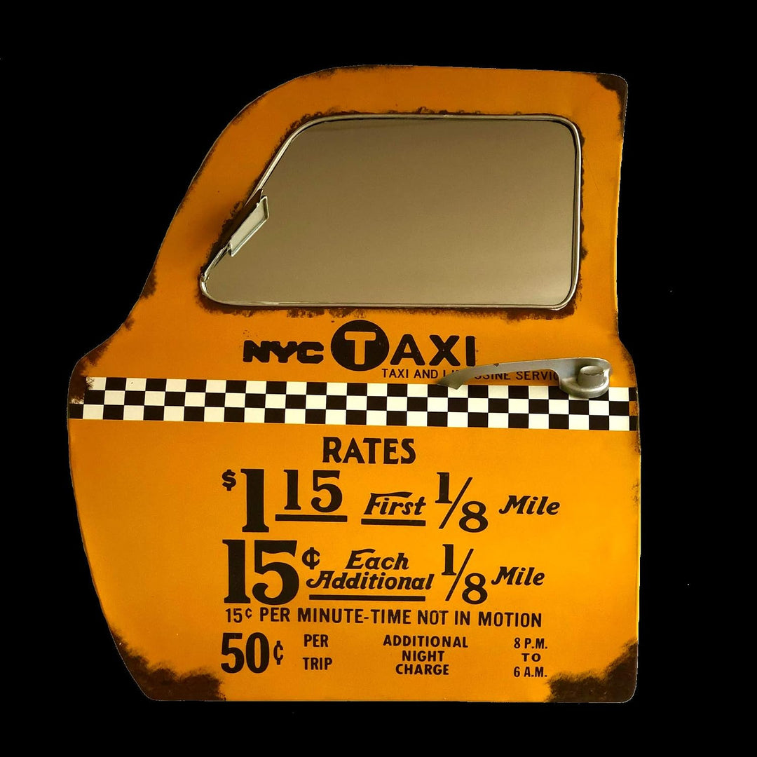 DiiliHiiri New York Taxi Retro-Schild Tür Zeichen mit Spiegel Metallhandwerk Zubehör für Zuhause Wan
