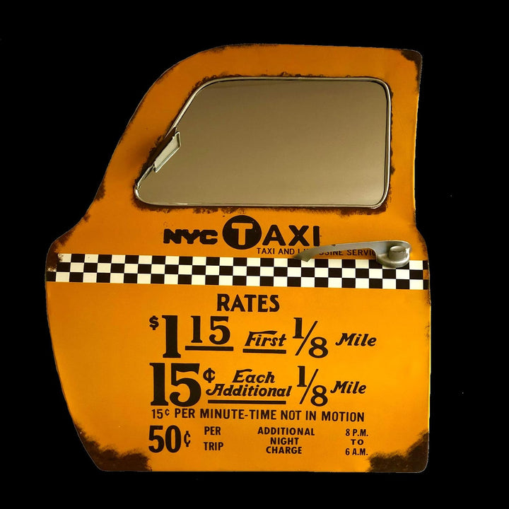 DiiliHiiri New York Taxi Retro-Schild Tür Zeichen mit Spiegel Metallhandwerk Zubehör für Zuhause Wan