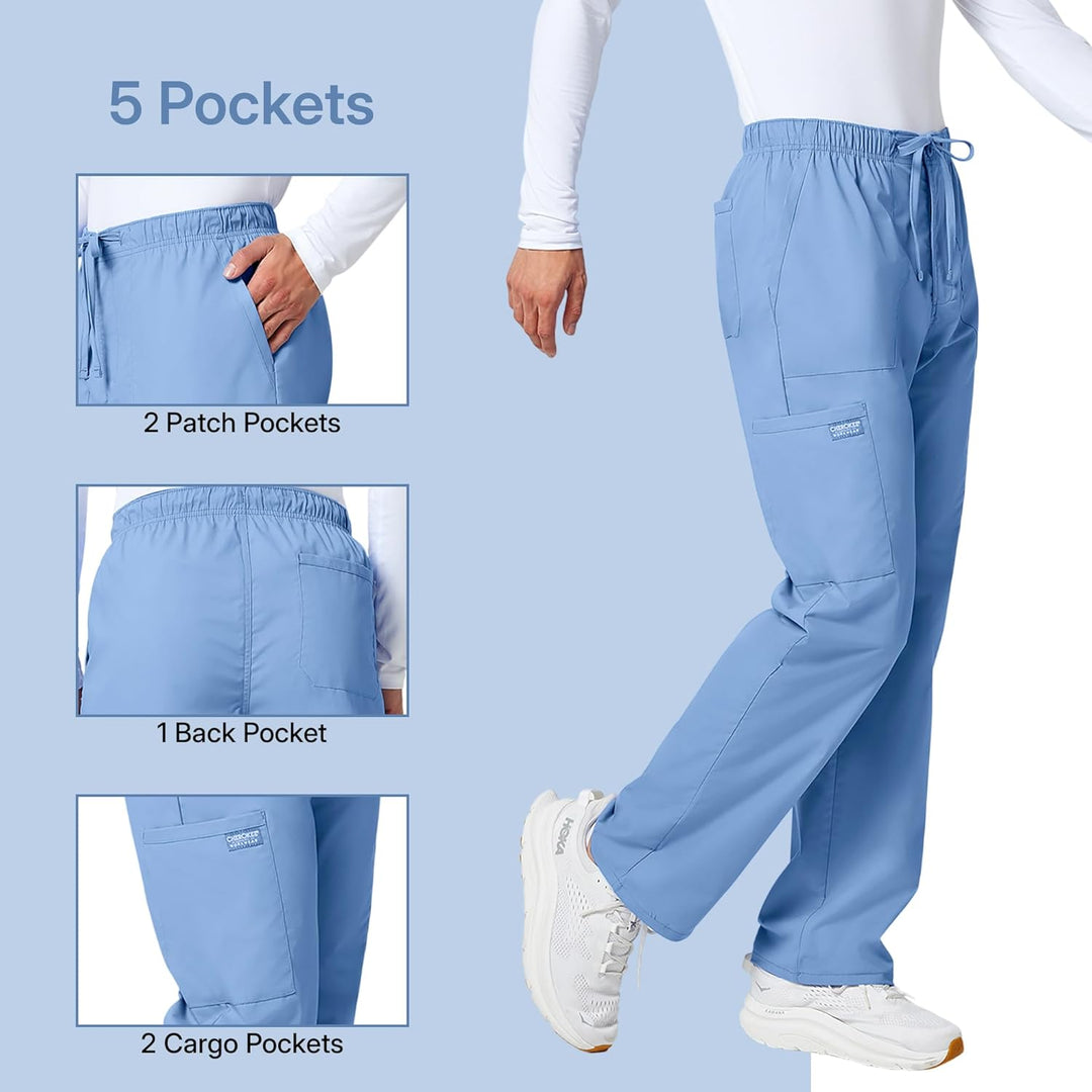Workwear Professionals Men Scrubs Pant Tapered Leg Fly Front Cargo WW190 M Ciel Blue, M Ciel Blue