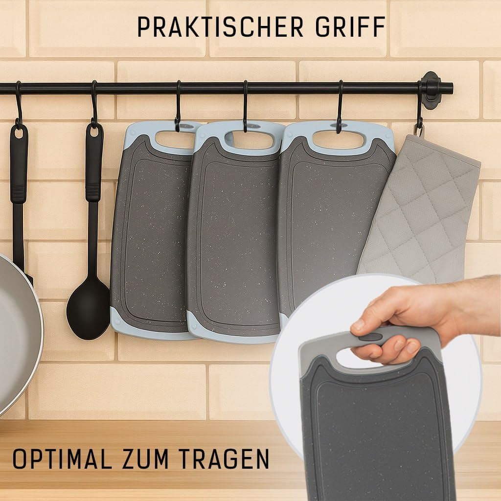 Frühstücksbrettchen 6er Set + 1 Brettchen, 25 x 15 cm, Schneidebrett Set, beidseitig, rutschfest mit