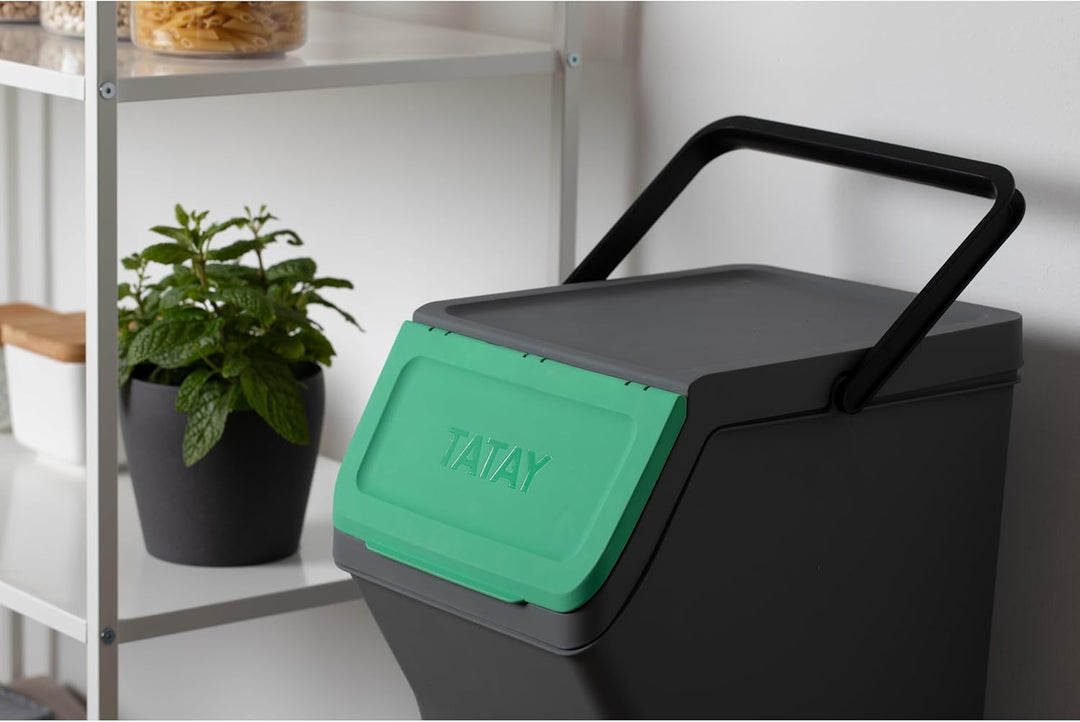 TATAY Mülltrennsystem Easy Waste 20L | 3er Set Recycling Behälter | Modular und Stapelbar | Deckel m