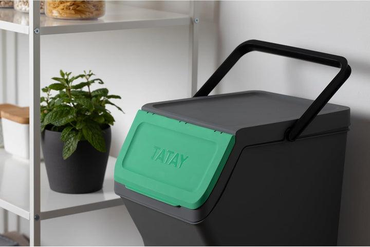 TATAY Mülltrennsystem Easy Waste 20L | 3er Set Recycling Behälter | Modular und Stapelbar | Deckel m
