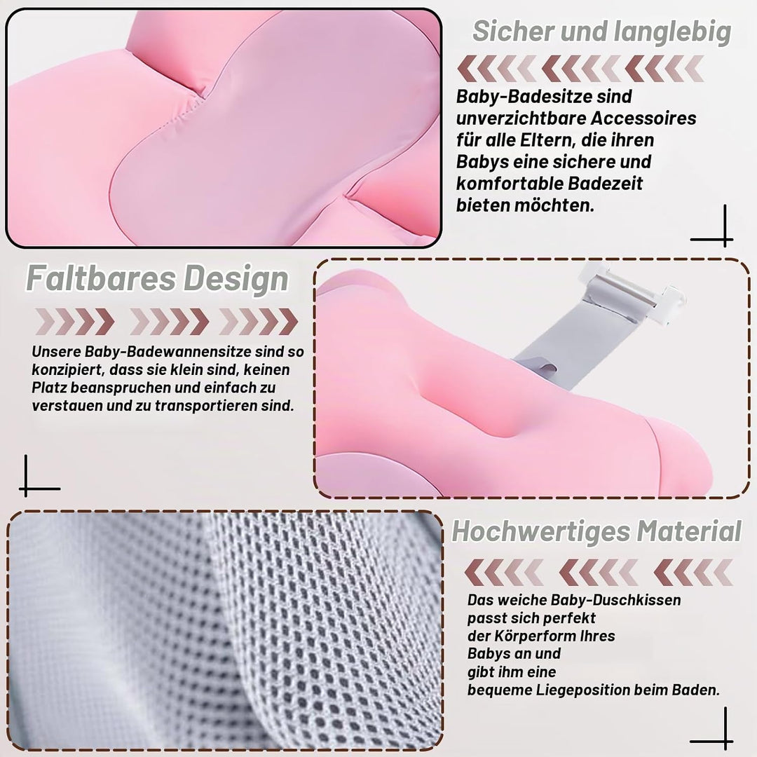 Babywannenmatte: Badewannensitz für Baby und Kleinkind Mit Sicherheitsgurt - Baby-Badekissen für Neu
