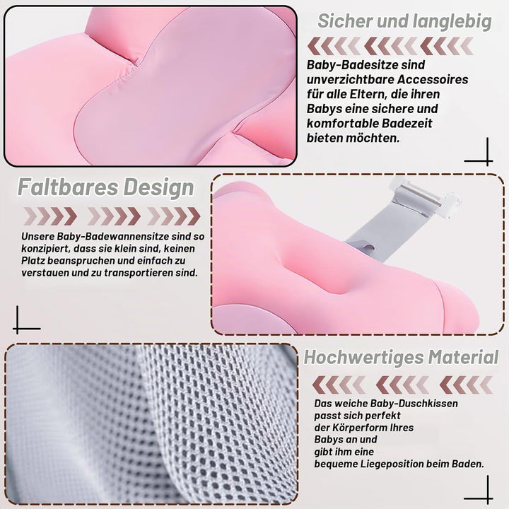 Babywannenmatte: Badewannensitz für Baby und Kleinkind Mit Sicherheitsgurt - Baby-Badekissen für Neu