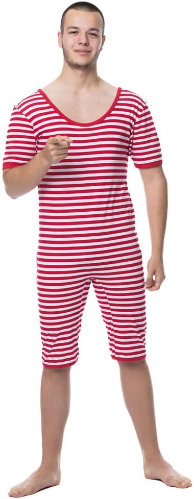 Ringel-Badeanzug für Herren in rot-weiss Gr. XL Junggesellenabschied Kostüm