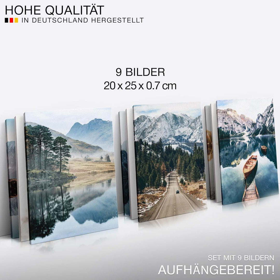 Novart Wandbilder Natur - KOMPLETT AUFHÄNGFERTIG - See Berge Wohnzimmer Schlafzimmer- 9 Moderne Mood