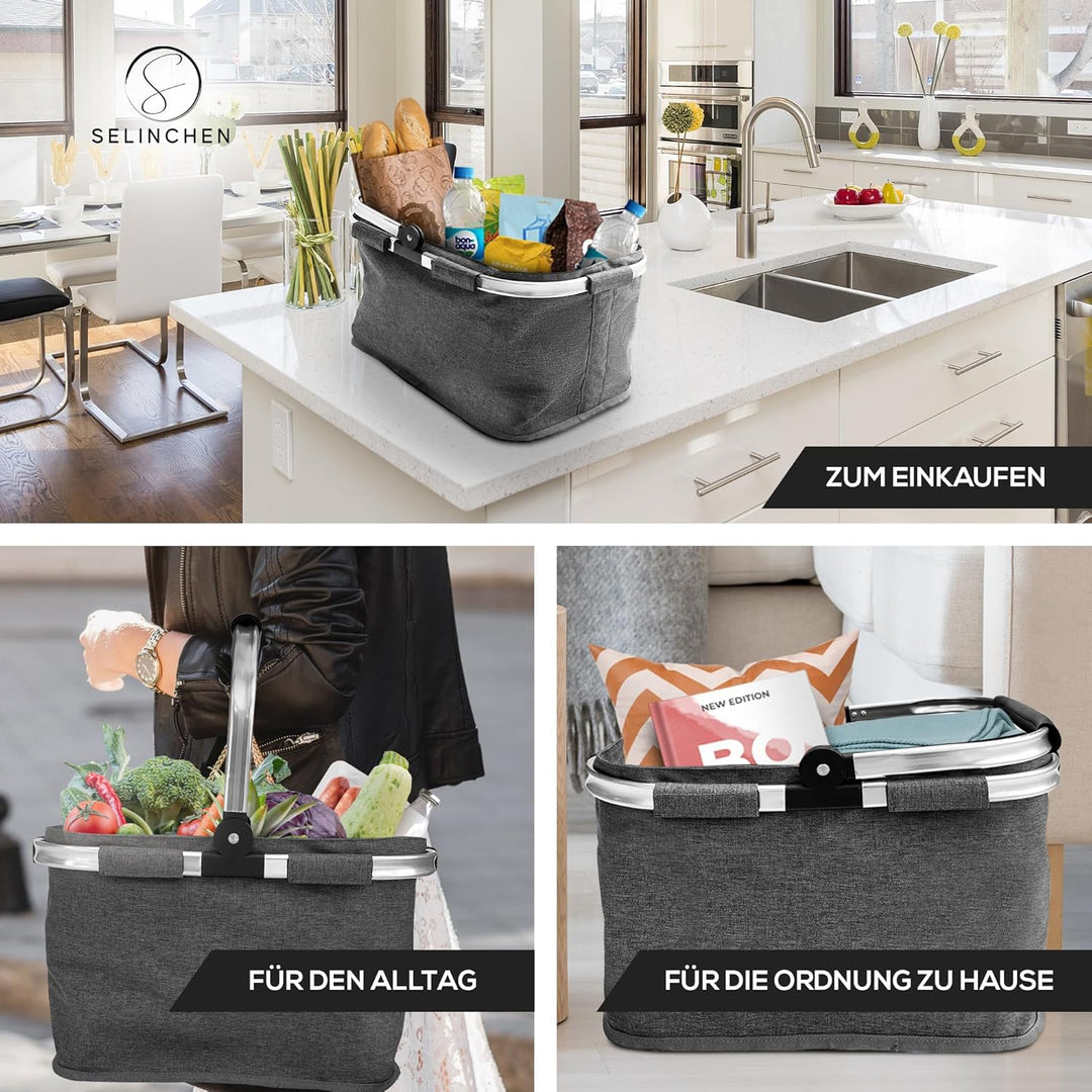 Selinchen® - Premium Einkaufskorb | Hochwertige Einkaufstasche faltbar und mit Aluminium Griff | Ide