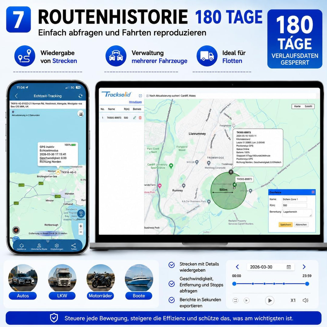 Winnes 4G GPS Tracker für Auto GPS Tracker Ohne ABO Echtzeit Ortung,20000mAh Akku,Standby-Zeit Von 2