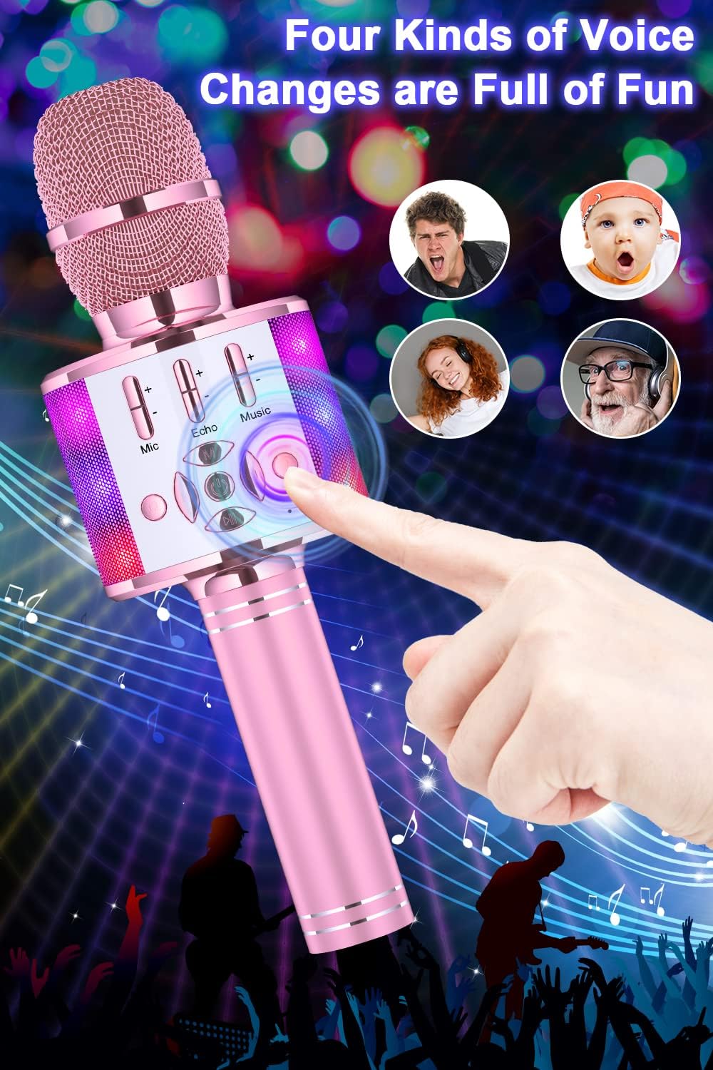 BONAOK Magic Sing Karaoke Microphone, Bluetooth Microphone Karaoke Kids, 4 in 1 Sing Microphone, Wir
