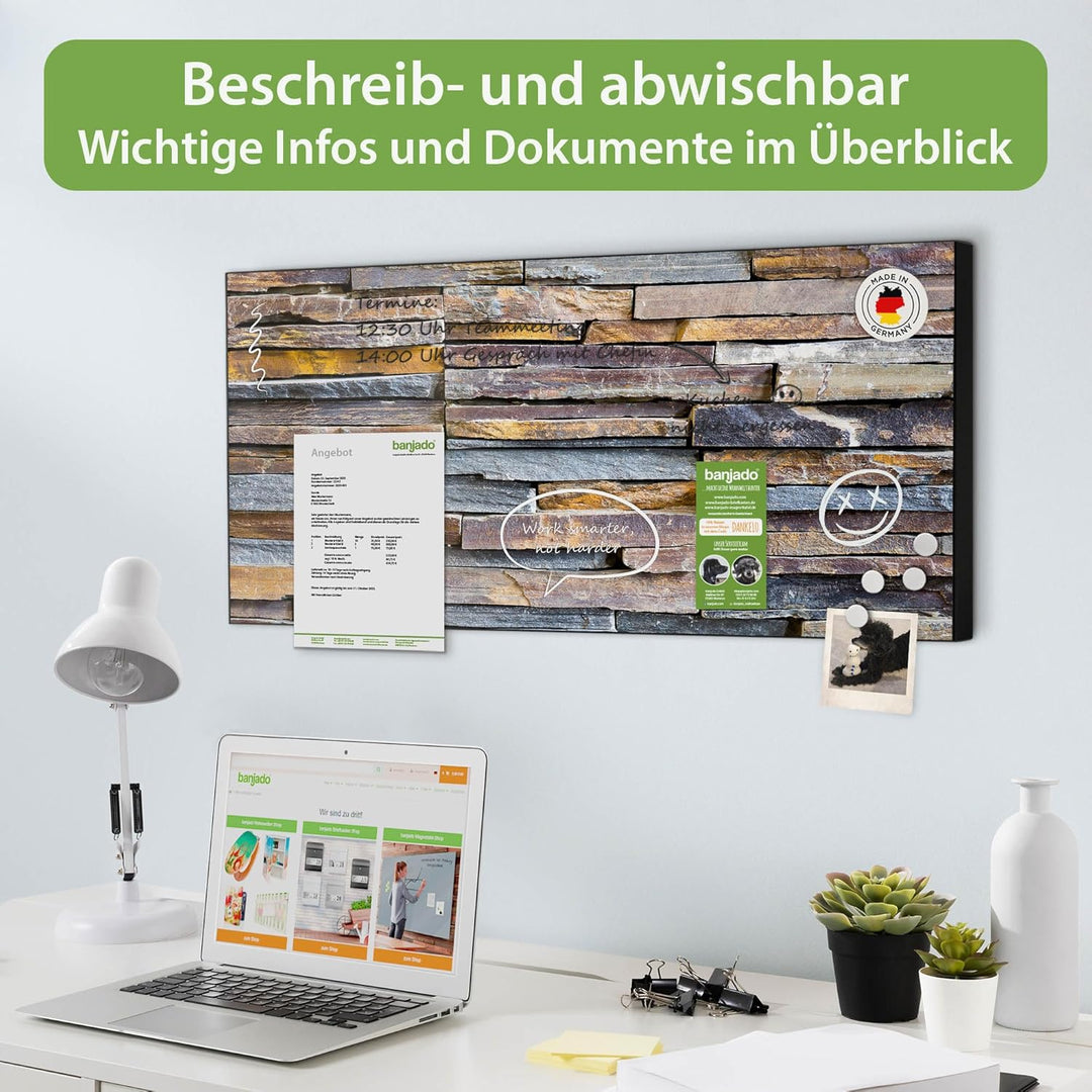 banjado Magnettafel schwarz 78 x 37cm / Magnetwand Metall/Magnetpinnwand als Memoboard/Pinnwand Magn