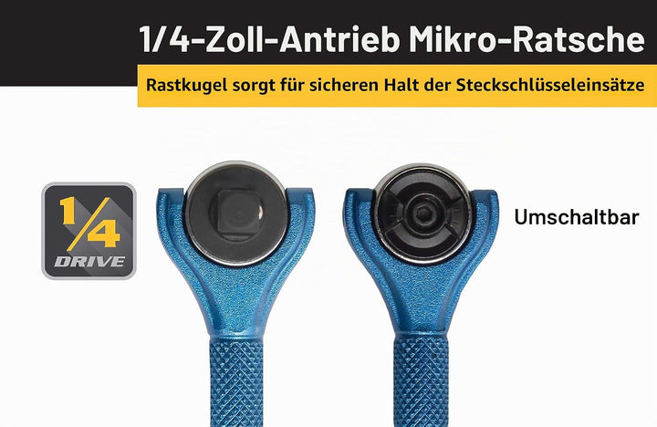 Titan 11316 1/4-Zoll-Antrieb x 10,2 cm (4 Zoll), 90 Zähne, Schwenkkopf, Mikro-Ratsche, Blau Schwenkk