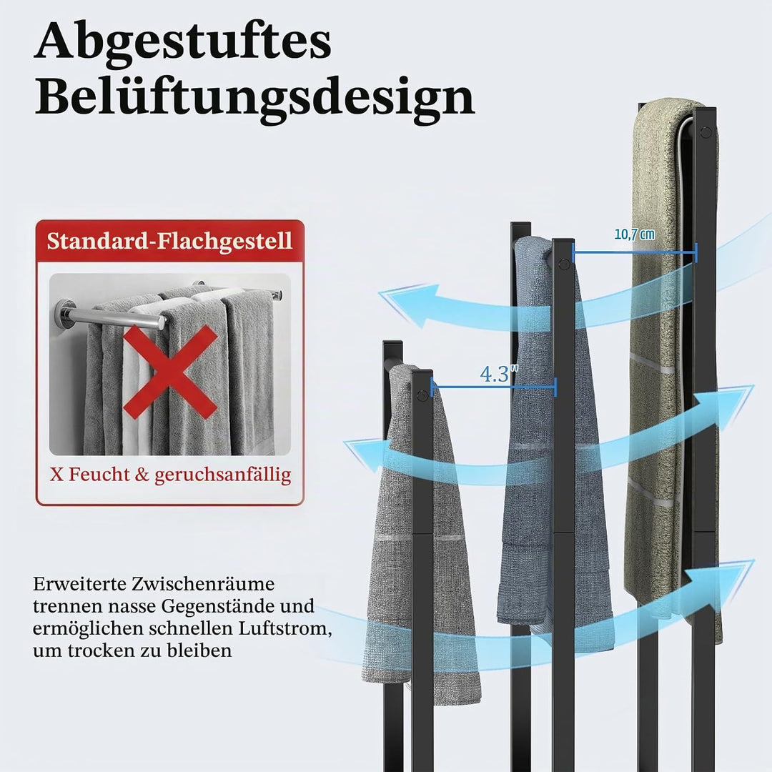 Handtuchhalter Stehend, Handtuchständer Freistehend 3 Stangen aus Metall, Ständer Boden für Badezimm