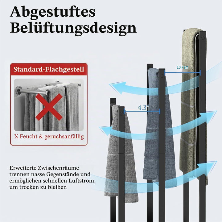 Handtuchhalter Stehend, Handtuchständer Freistehend 3 Stangen aus Metall, Ständer Boden für Badezimm