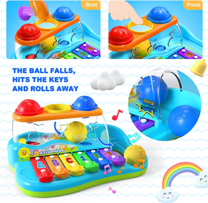 Yerloa Xylophon mit Hammerspiel Spielzeug , Baby Musikspielzeug ab 1 Jahr, Musikinstrument Keyboard