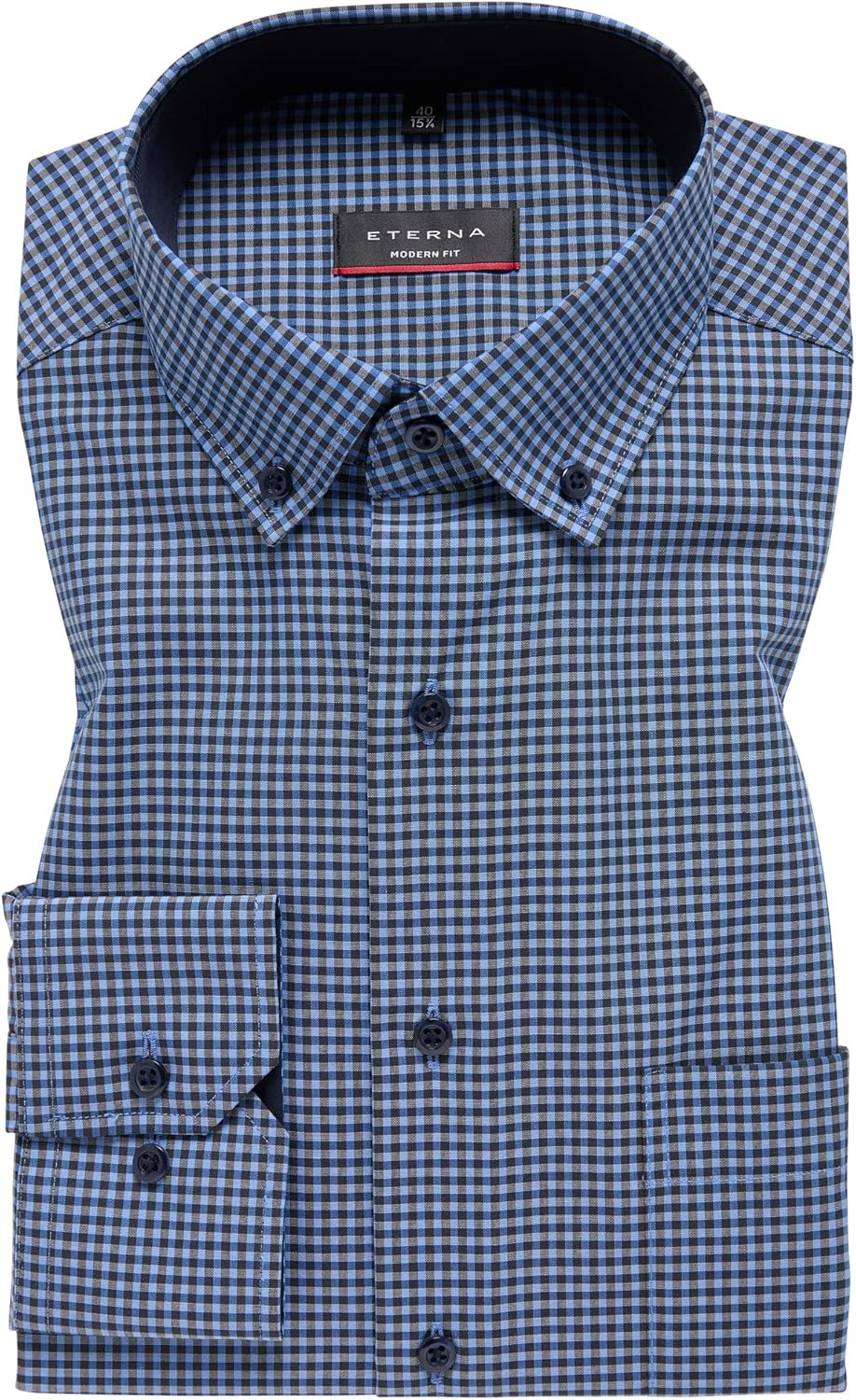 eterna Herren Kariertes Popeline Hemd MODERN FIT 45 Rauchblau, 45 Rauchblau