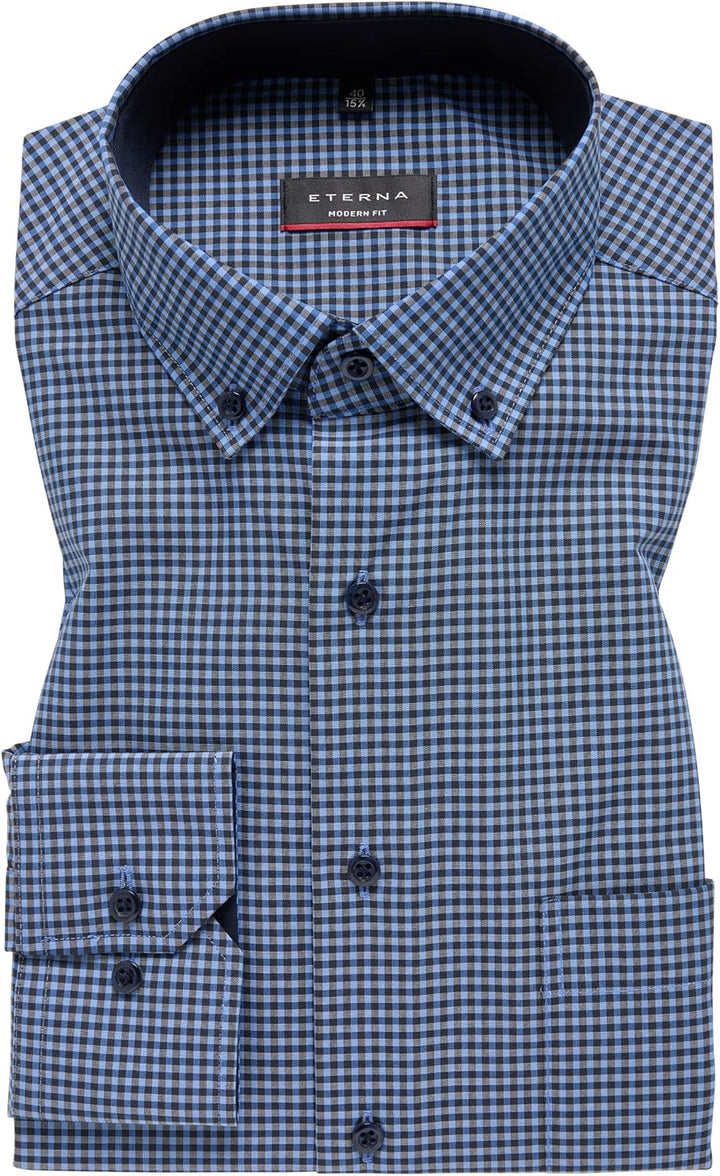 eterna Herren Kariertes Popeline Hemd MODERN FIT 45 Rauchblau, 45 Rauchblau