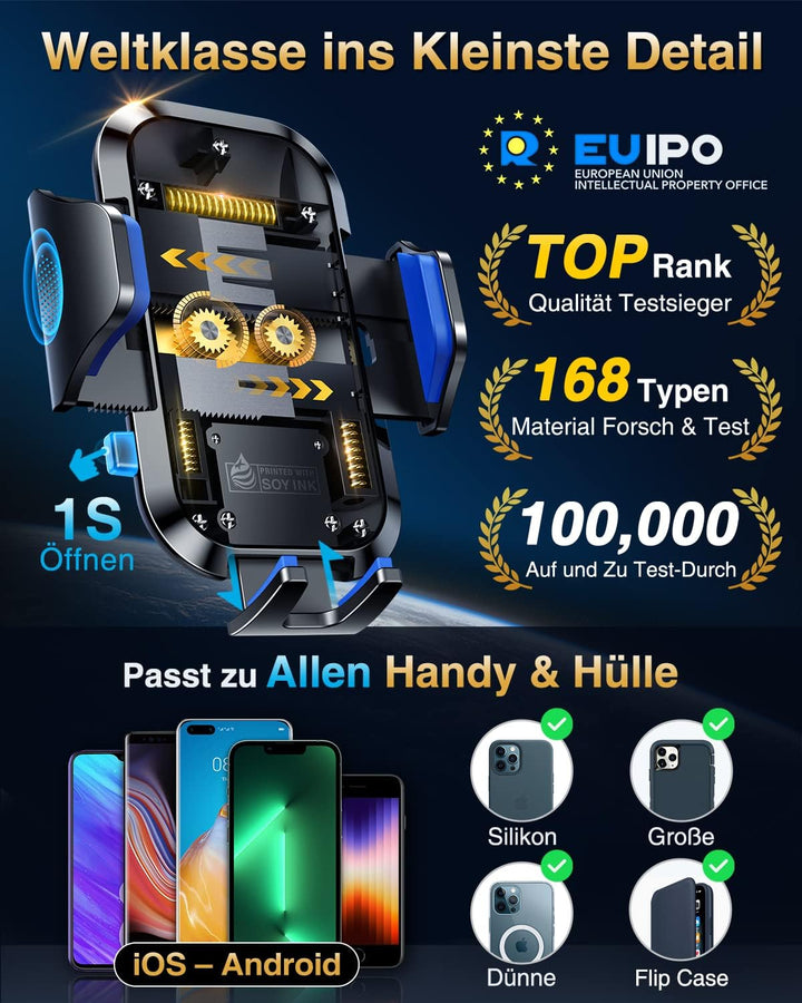 VANMASS Handyhalterung Auto 2024 Upgrade Super Stabil 3 in 1 Saugnapf & Lüftung 100% Sicher Universa