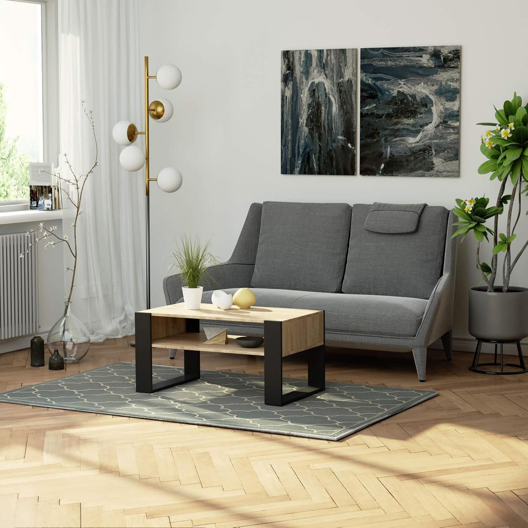 AKORD Couchtisch Holz DOMI mit einem Regal | 92x45x53cm | Für Wohnzimmer | Schlafzimmer Schrank | Mi