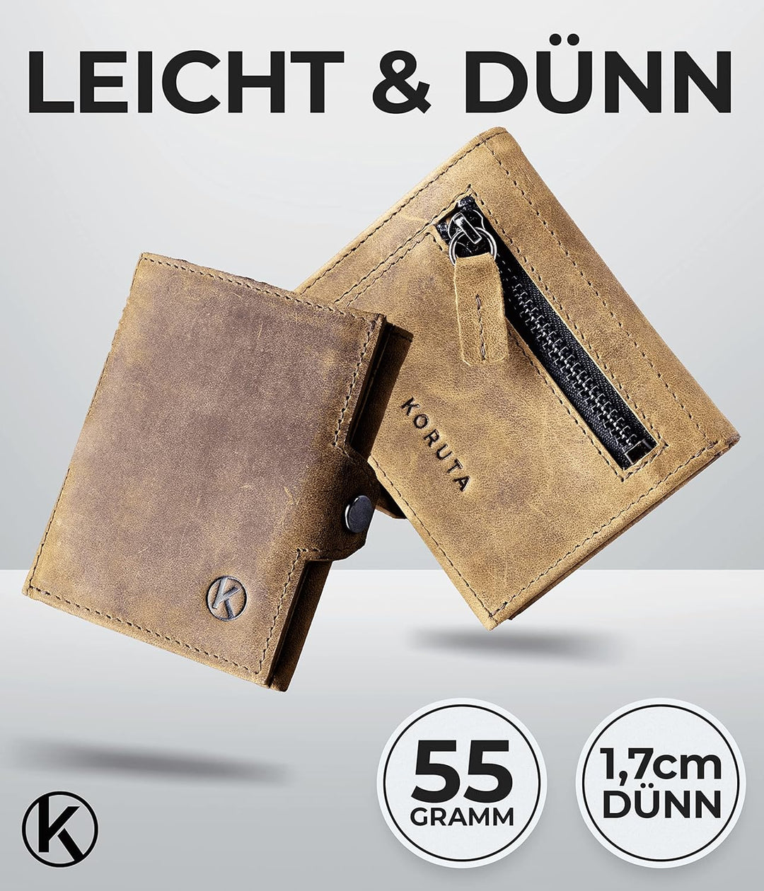 Slim Wallet mit Münzfach & RFID Schutz - Kartenetui - Mini Geldbörse für Herren & Damen - Kreditkart